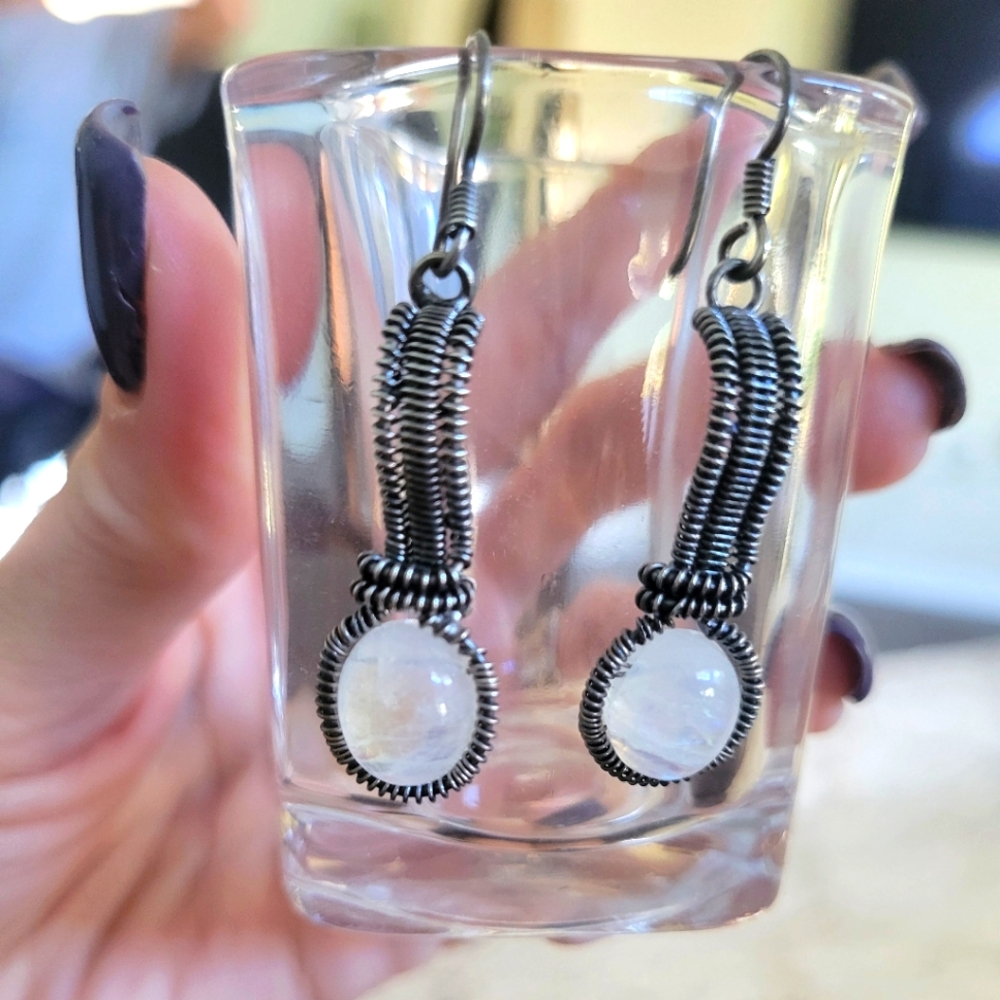 Gorgeous Antique Silver & Moonstone Earrings